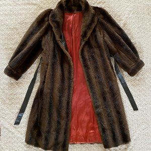 Vintage Faux Fur Long Coat Belted 1970s 1980s - image 1